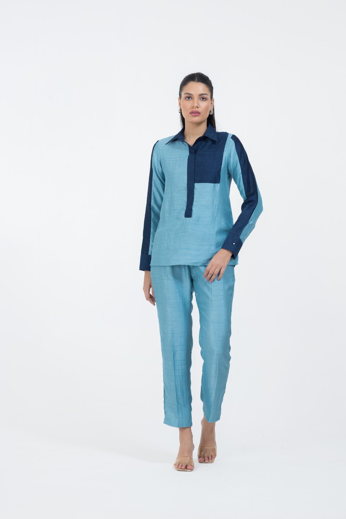 NYSSA SILK COLORBLOCK COORD - LIGHT BLUE