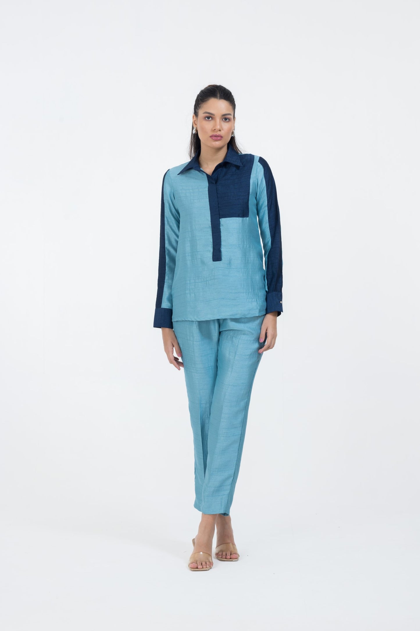 NYSSA SILK COLORBLOCK COORD - LIGHT BLUE