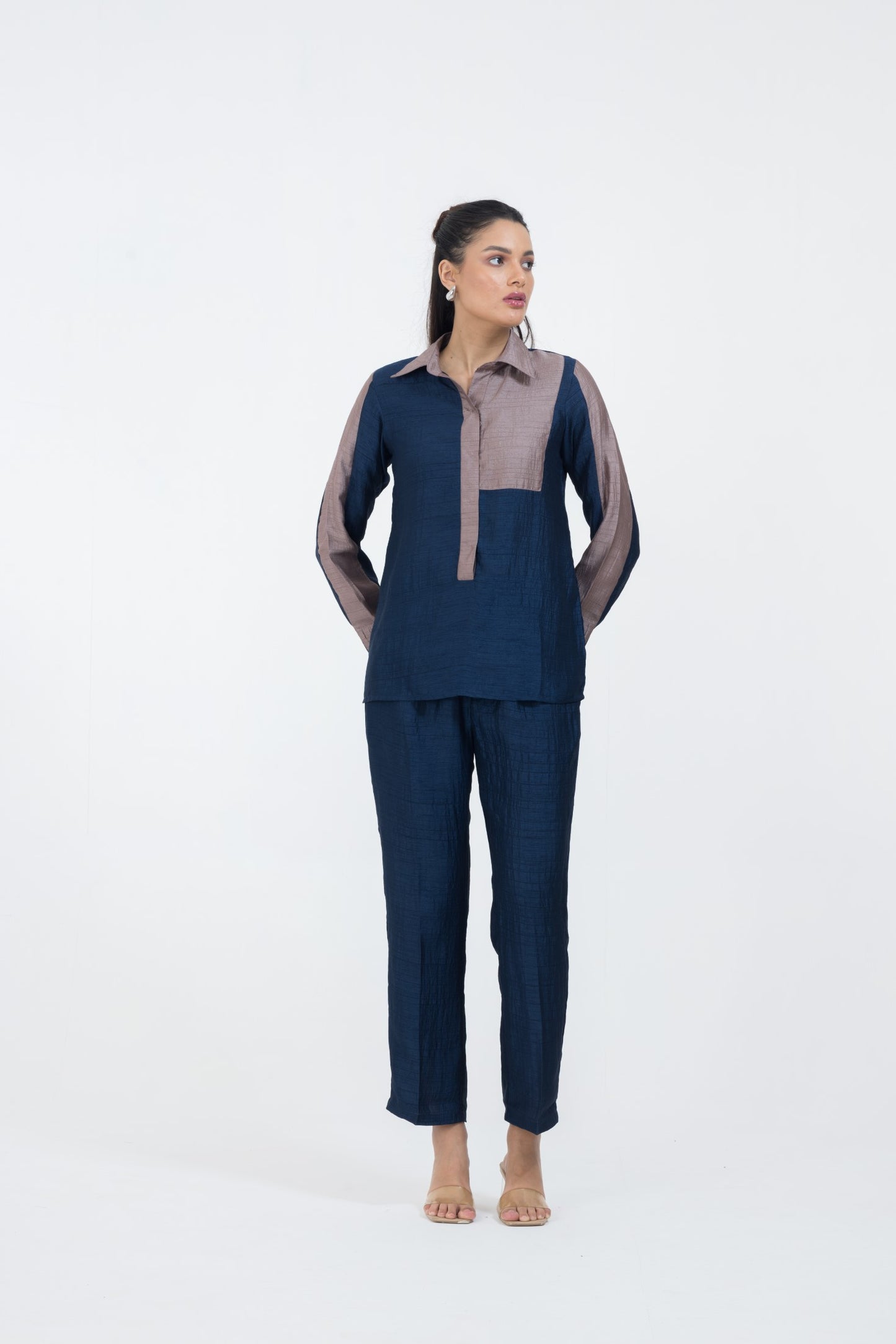 NYSSA SILK COLORBLOCK COORD - DARK BLUE