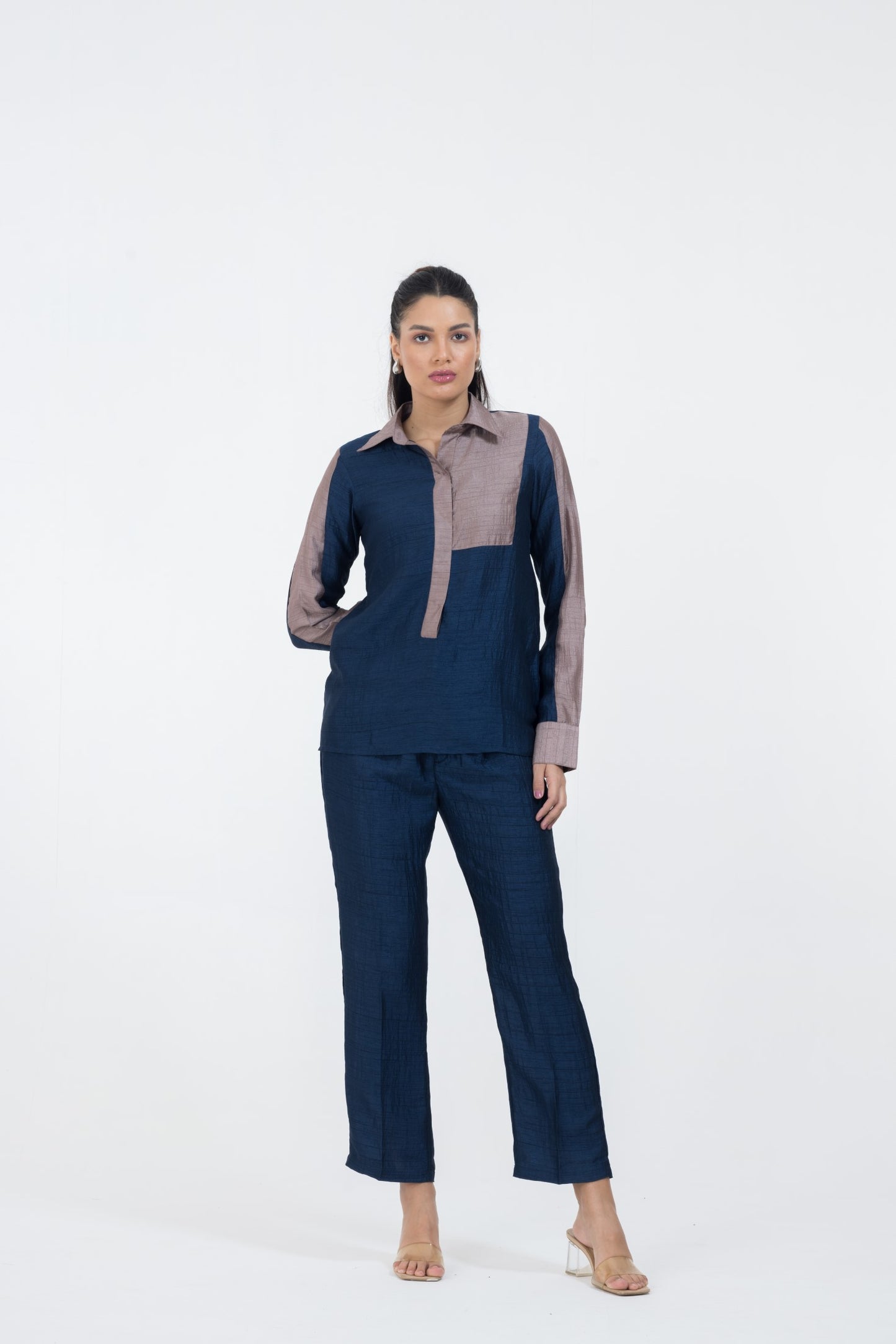 NYSSA SILK COLORBLOCK COORD - DARK BLUE