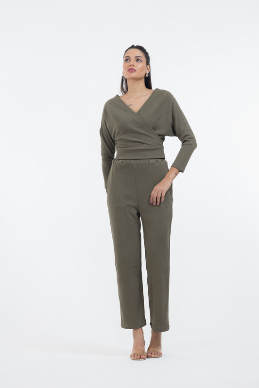 RIB OVERLAP CO-ORD - OLIVE