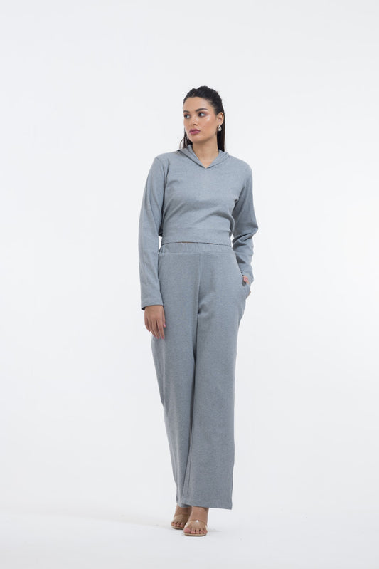 RIB KNOT TIE HOOD CO-ORD - GREY