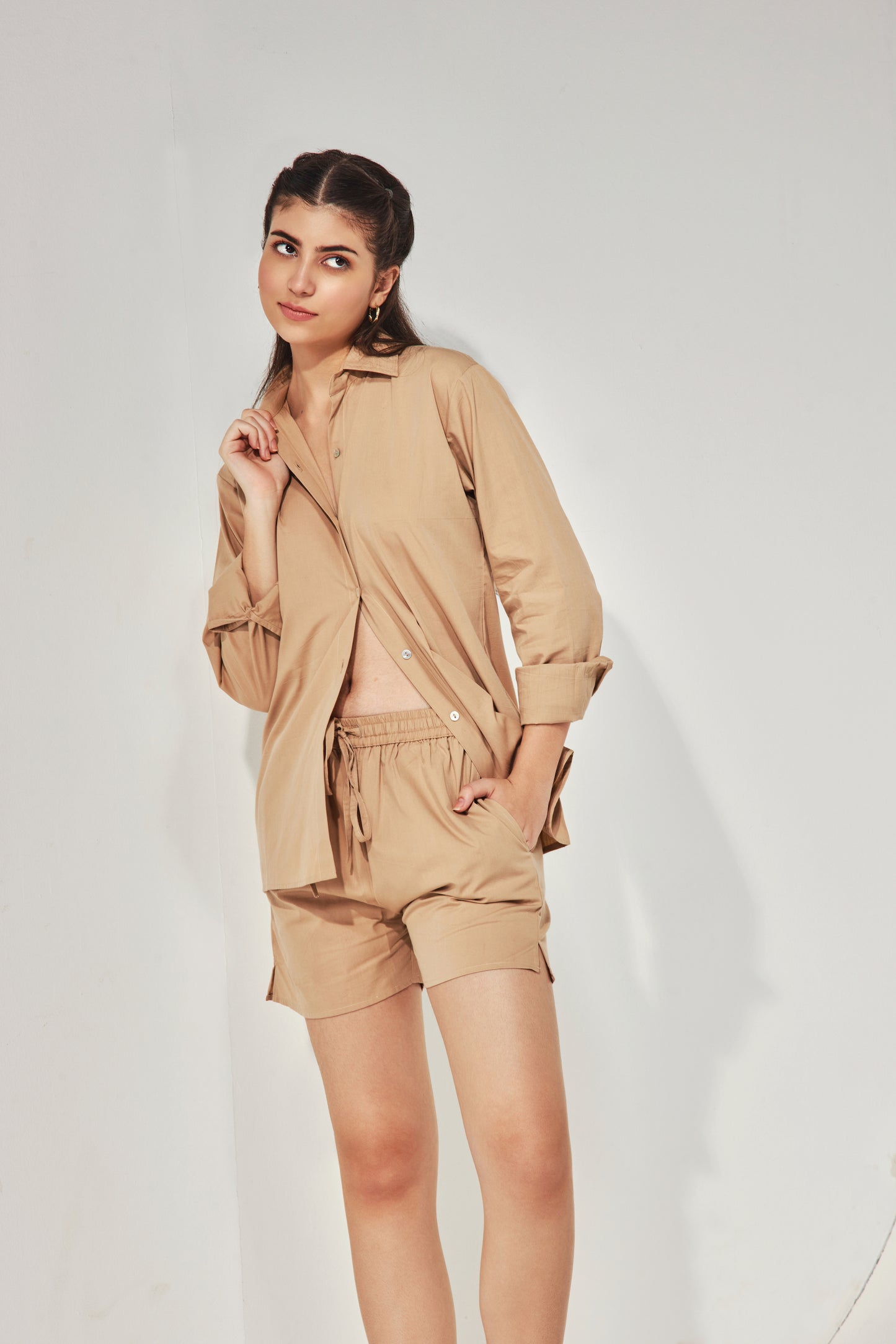 Poplin Short Co-ord- Beige