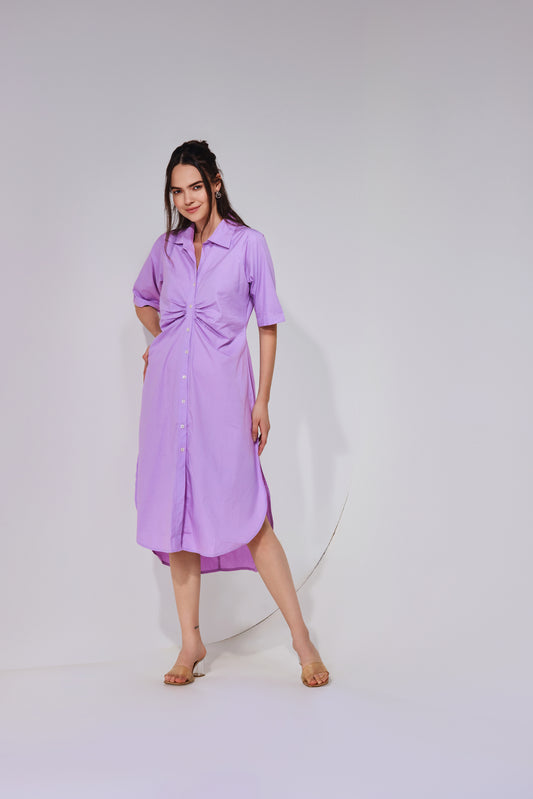 Lilac Ruched Long Shirt Dress