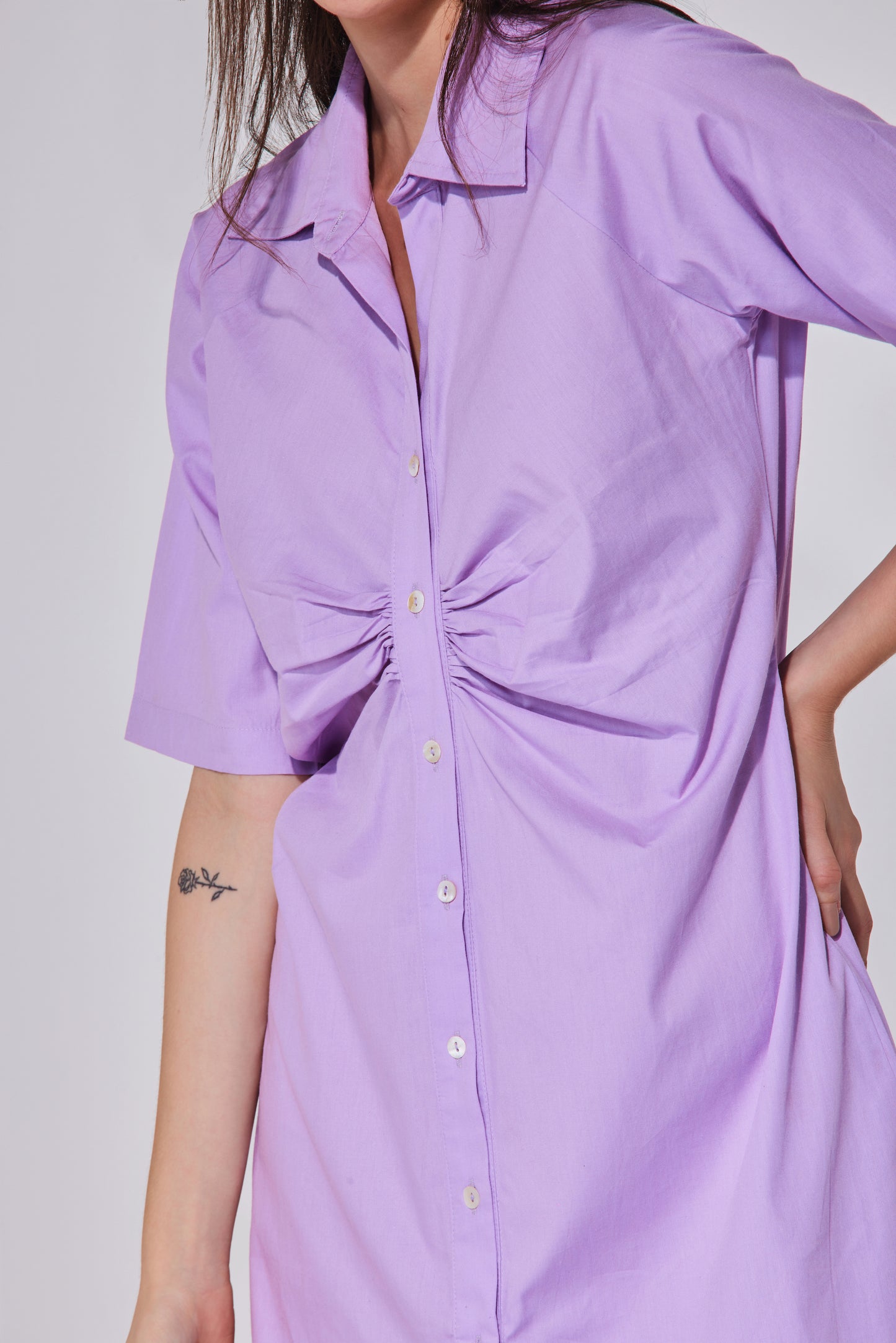 Lilac Ruched Long Shirt Dress