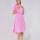 Baby Pink Ruched Long Shirt Dress