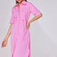 Baby Pink Ruched Long Shirt Dress