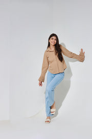 Poplin Pleated Shirt - Beige