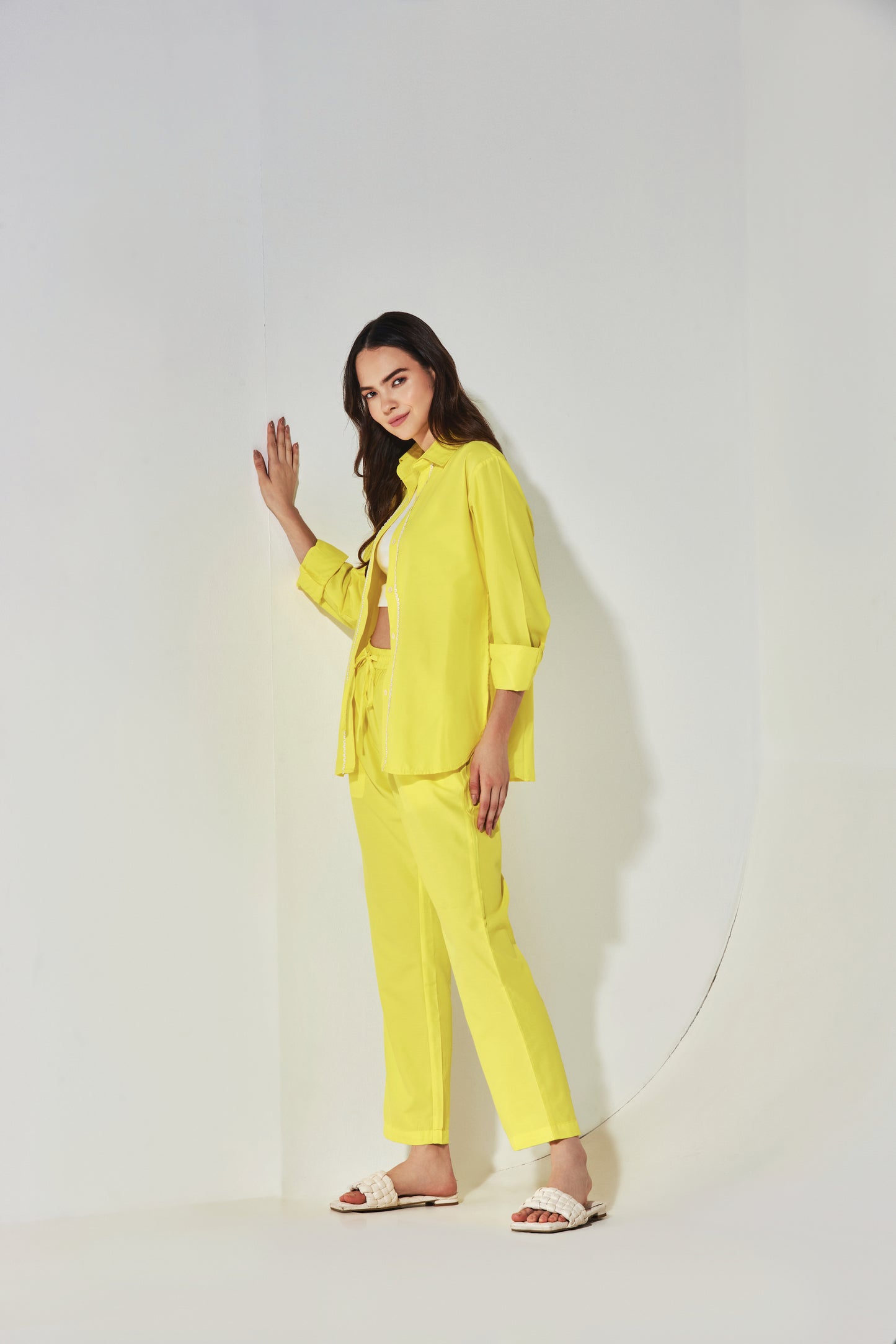 Yellow Pant Coord with Lace Placket