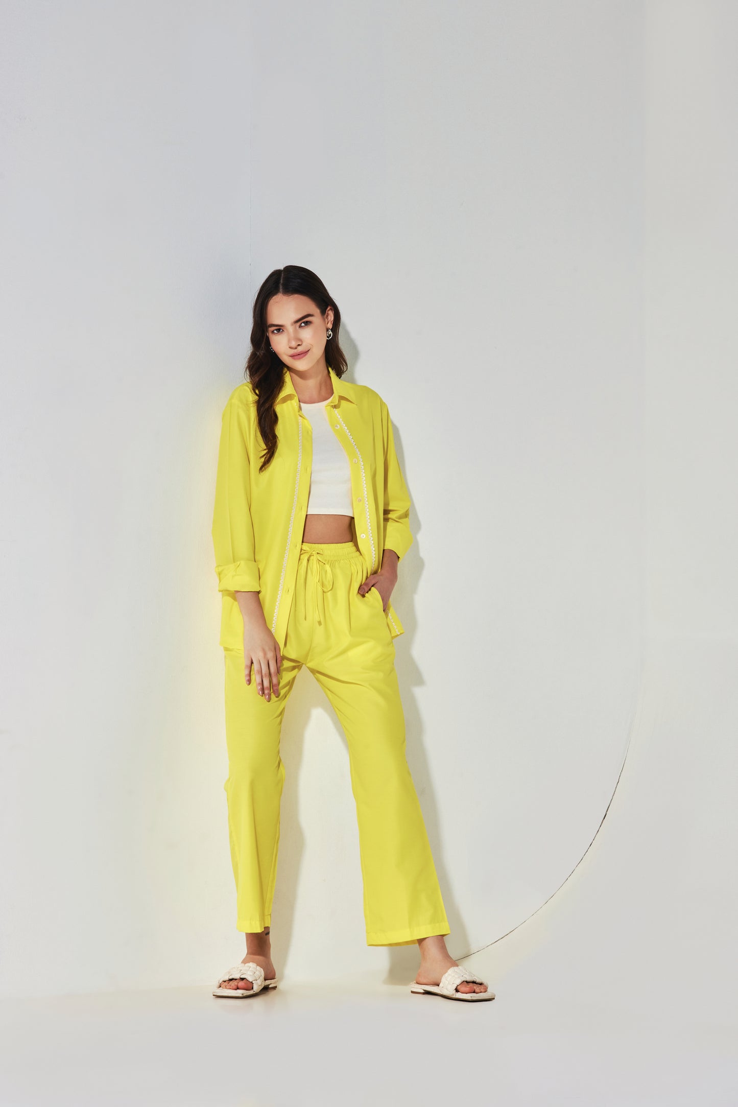 Yellow Pant Coord with Lace Placket