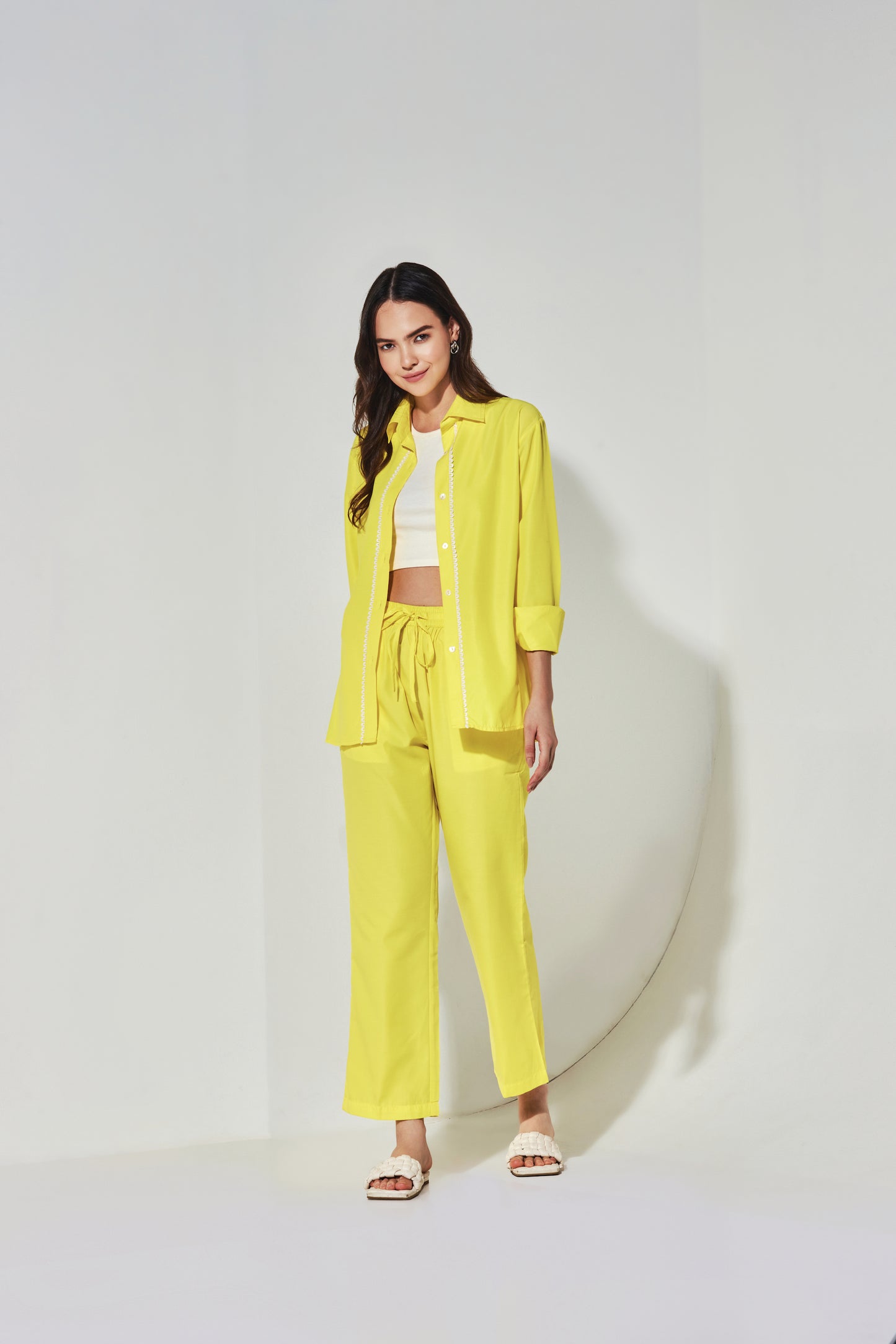 Yellow Pant Coord with Lace Placket