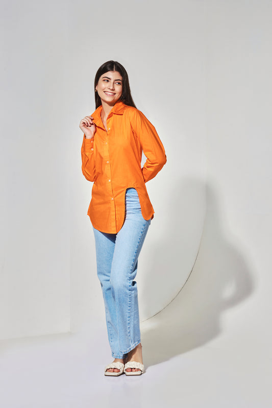 U Cut-out Shirt - Orange