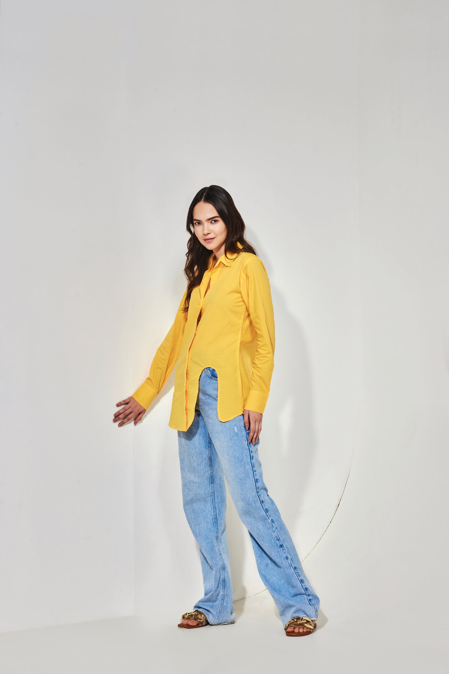 U Cut-out Shirt - Mustard