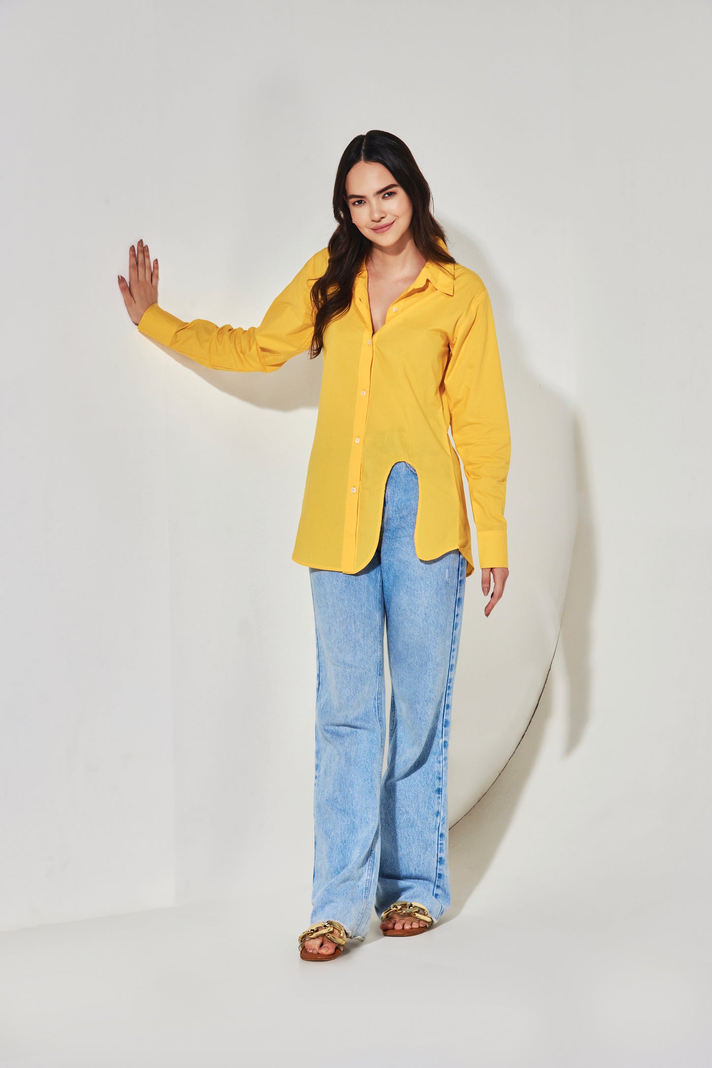 U Cut-out Shirt - Mustard