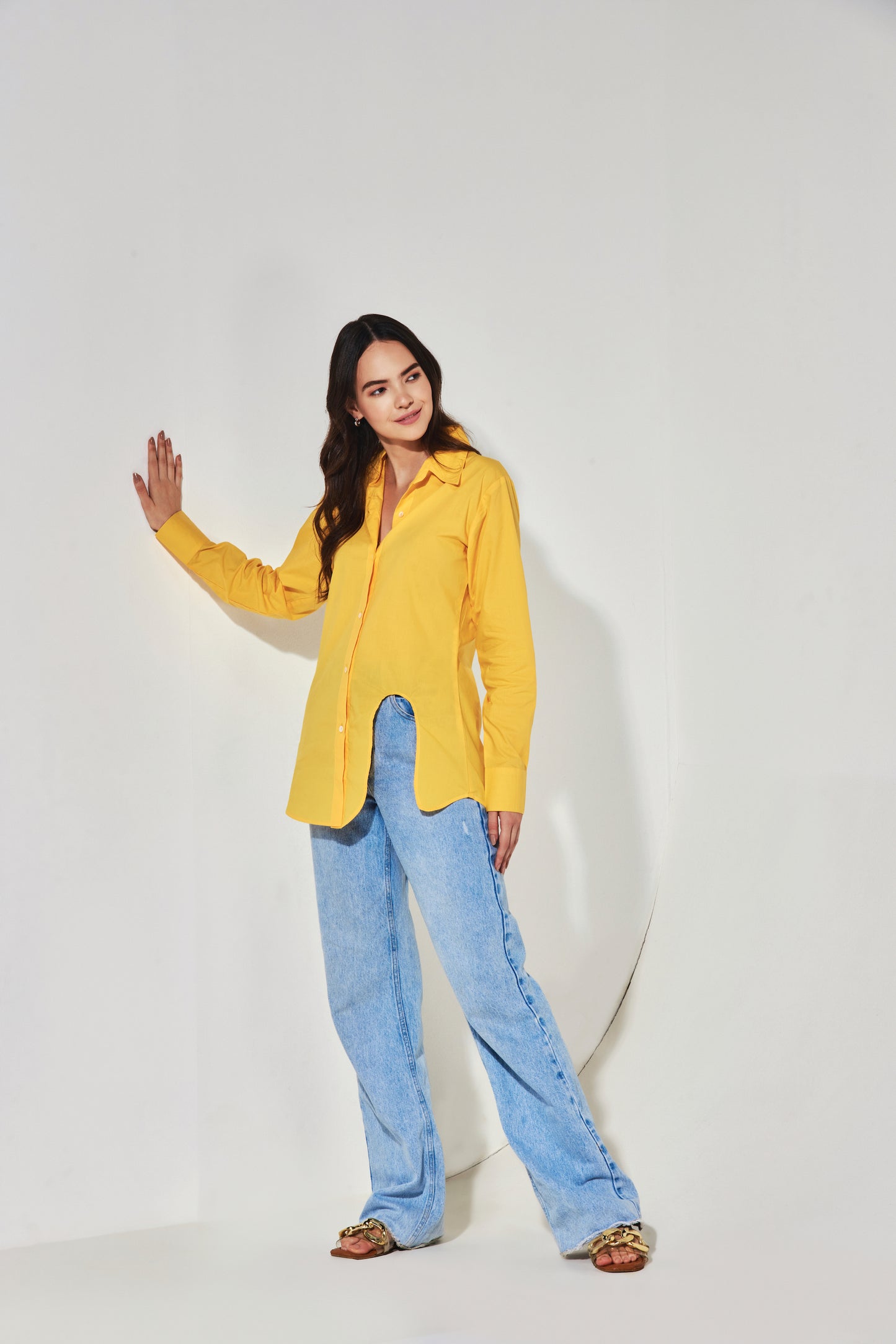 U Cut-out Shirt - Mustard