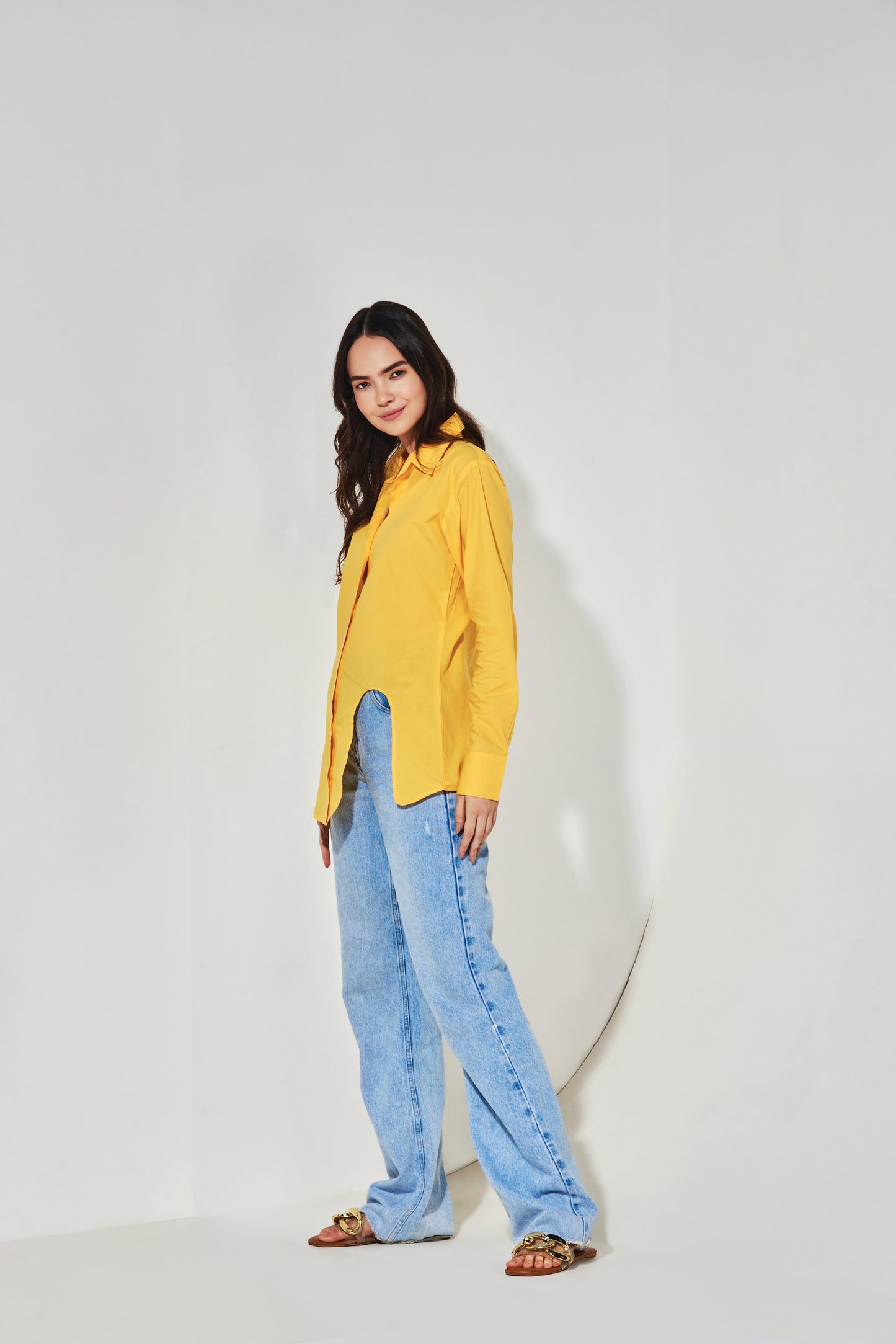 U Cut-out Shirt - Mustard