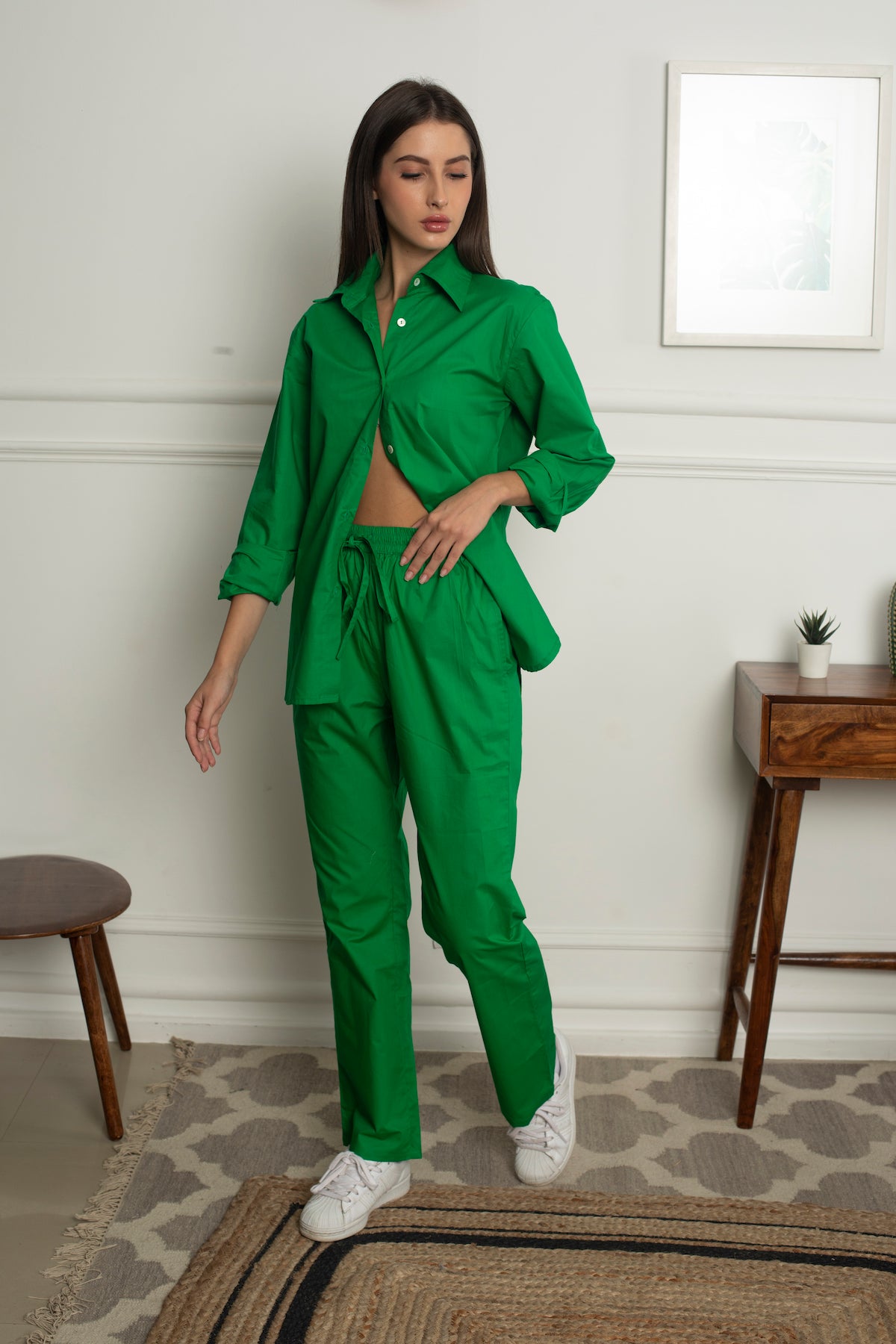 Summer Lovin' Poplin Pant Co-ord - Forest Green