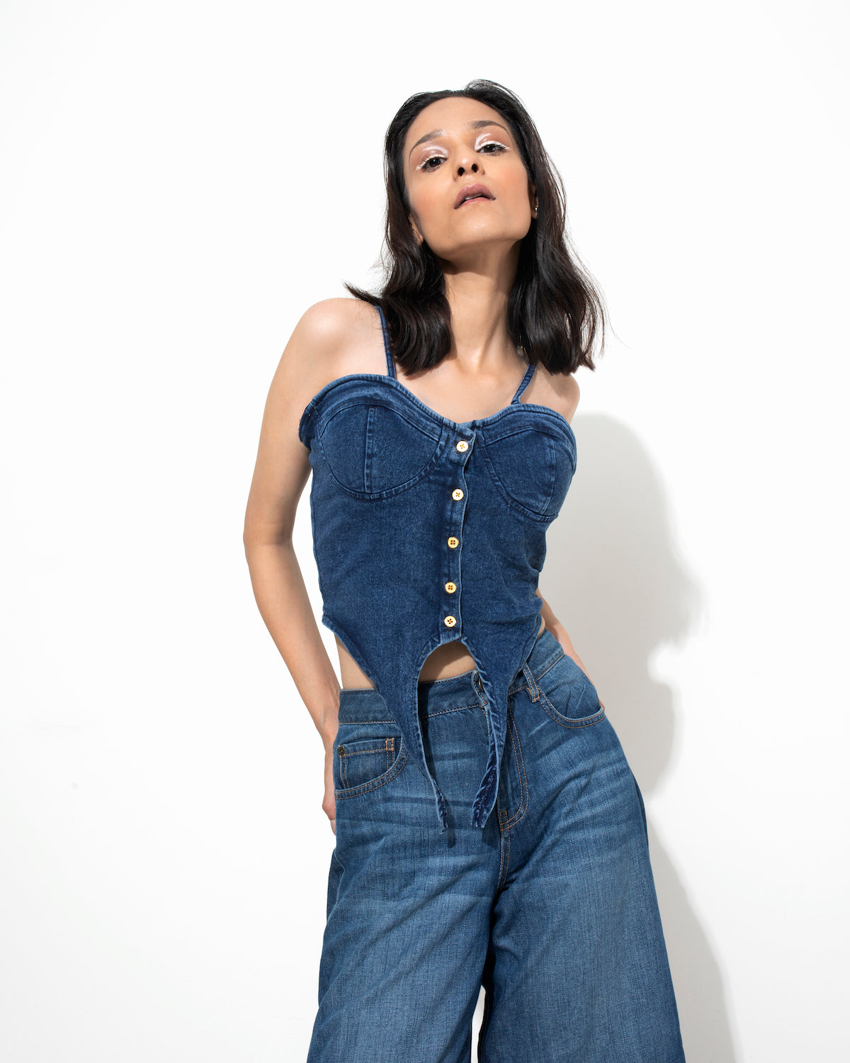 Embrace Your Curves- Denim Knot Tie Corset