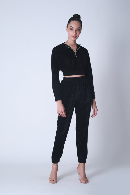 Velvet Jogger Co-ord Black