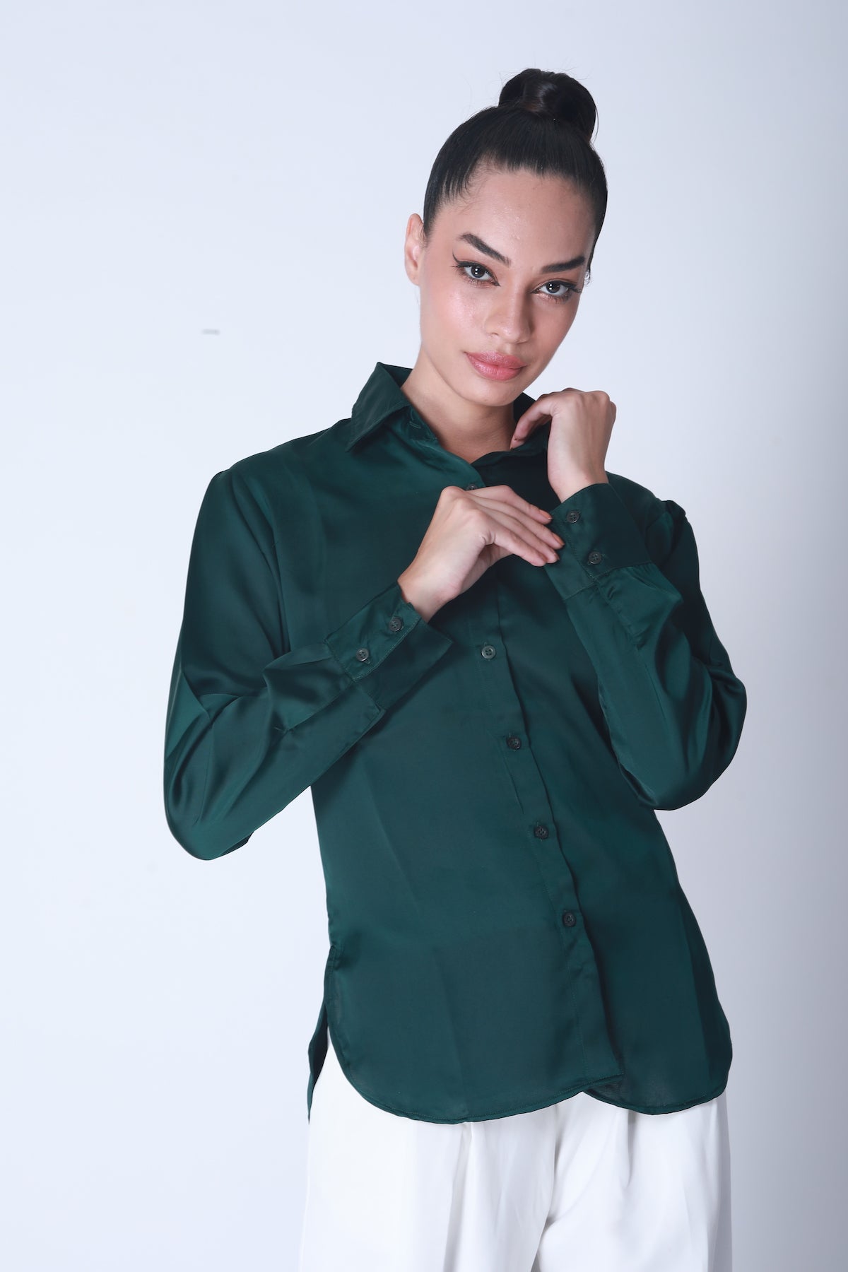 Basic Satin Shirt - Hunter Green