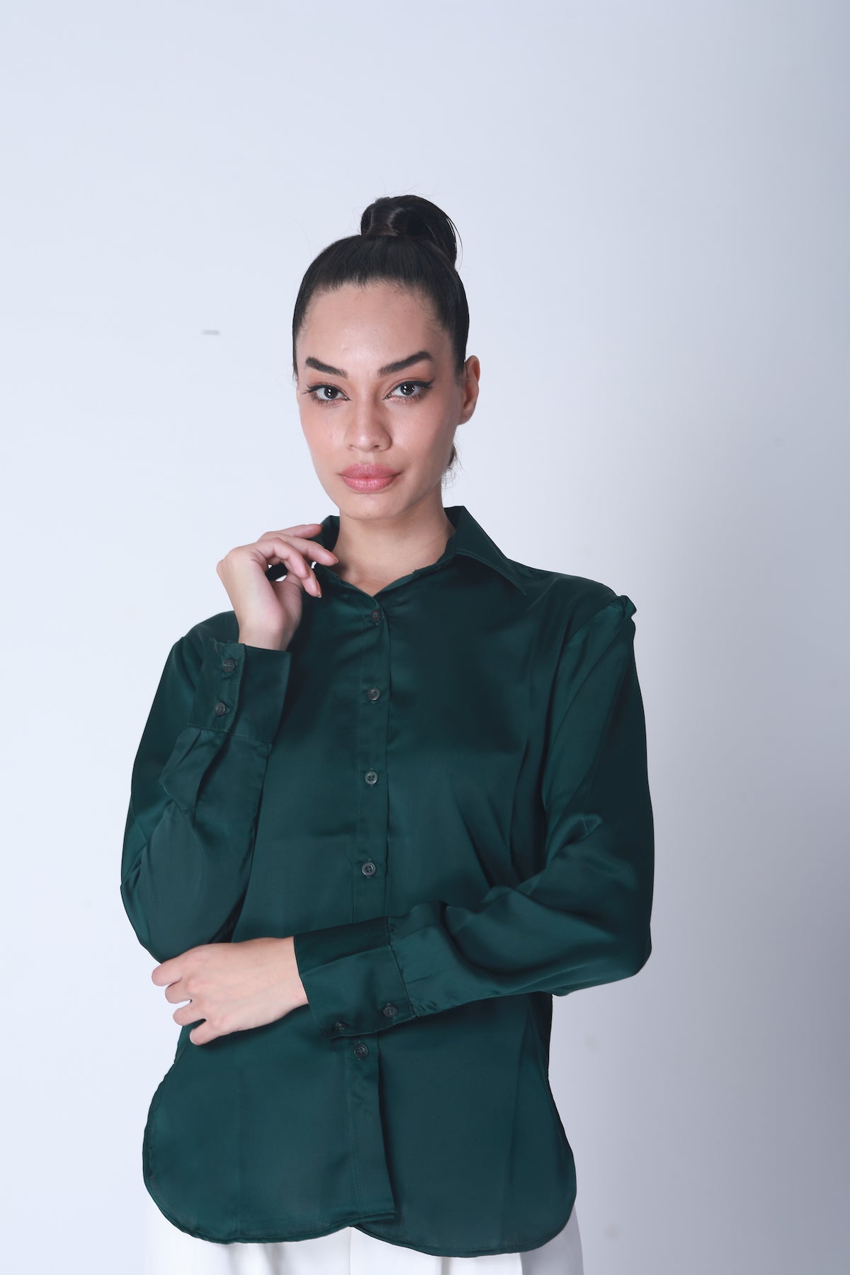 Basic Satin Shirt - Hunter Green