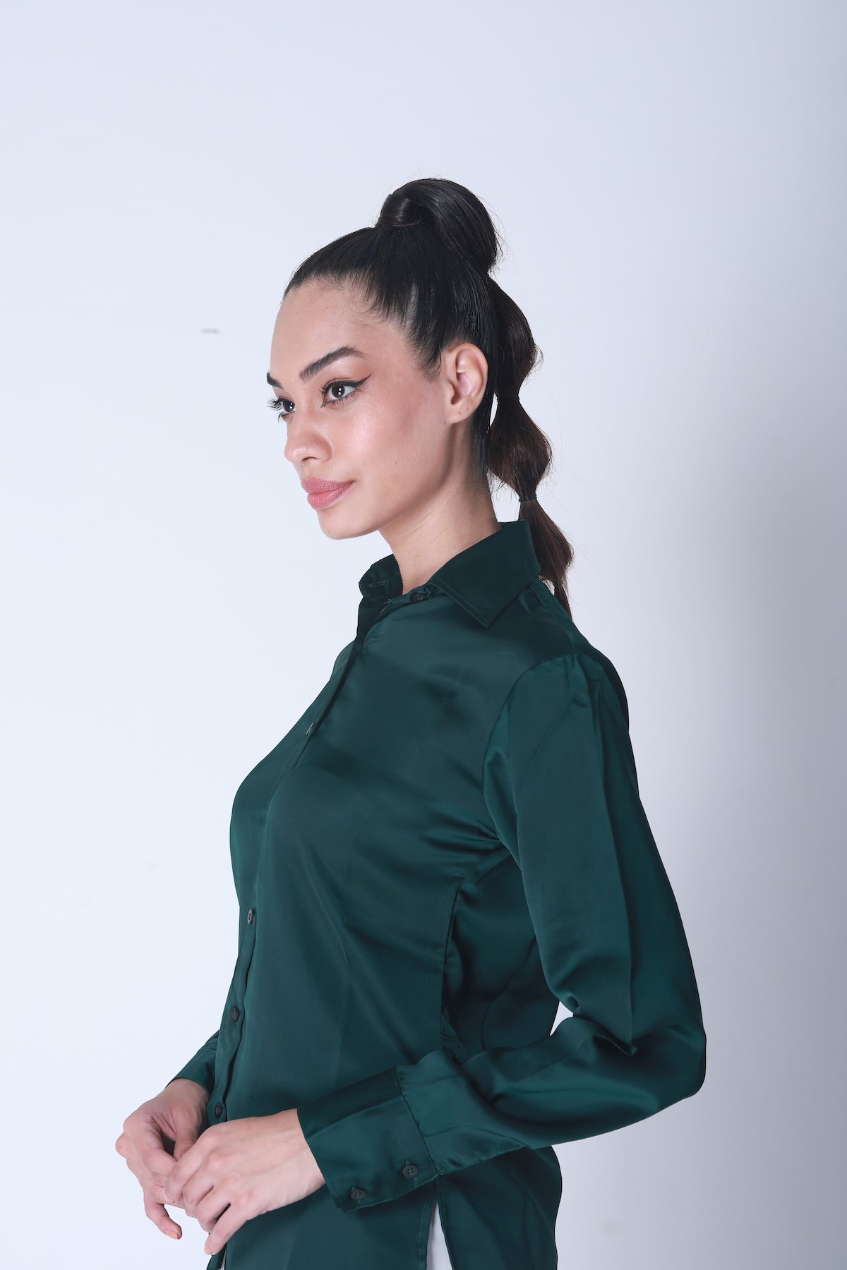 Basic Satin Shirt - Hunter Green