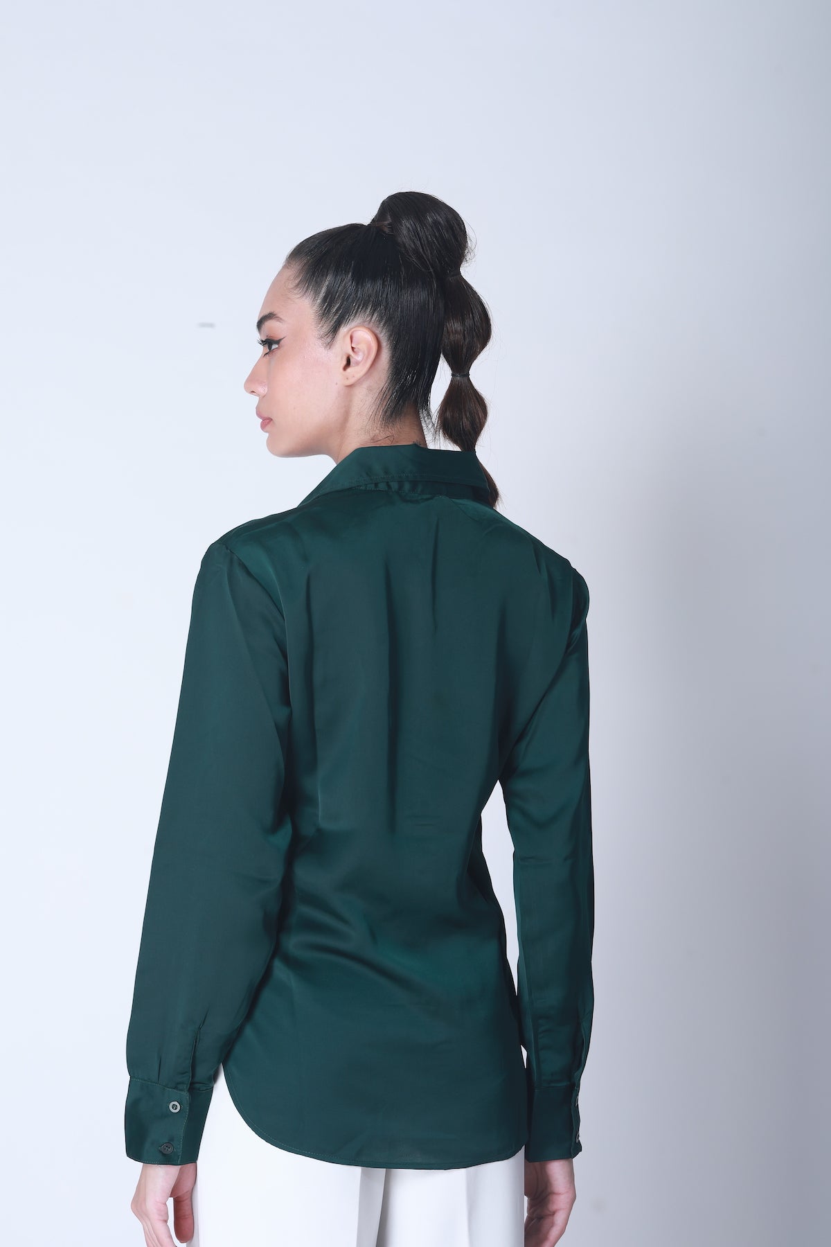 Basic Satin Shirt - Hunter Green