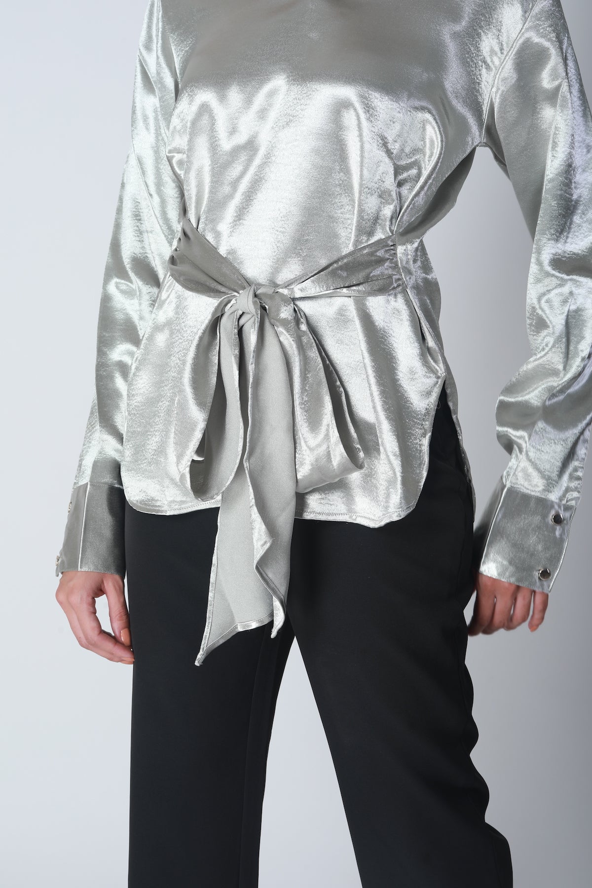 Knot Tie Satin Shirt - Silver