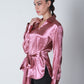 Knot Tie Satin Shirt - Blush Pink