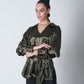 Knot Tie Satin Shirt - Olive Green