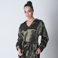 Knot Tie Satin Shirt - Olive Green