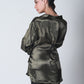 Knot Tie Satin Shirt - Olive Green