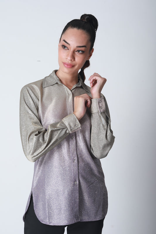 Cotton Shimmer Shirt - Golden Lilac Ombre