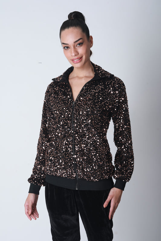 Sequin Bomber Jacket - Bronze