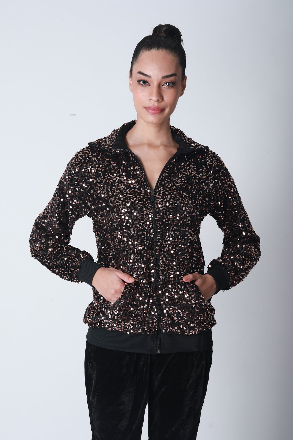 Sequin Bomber Jacket - Bronze