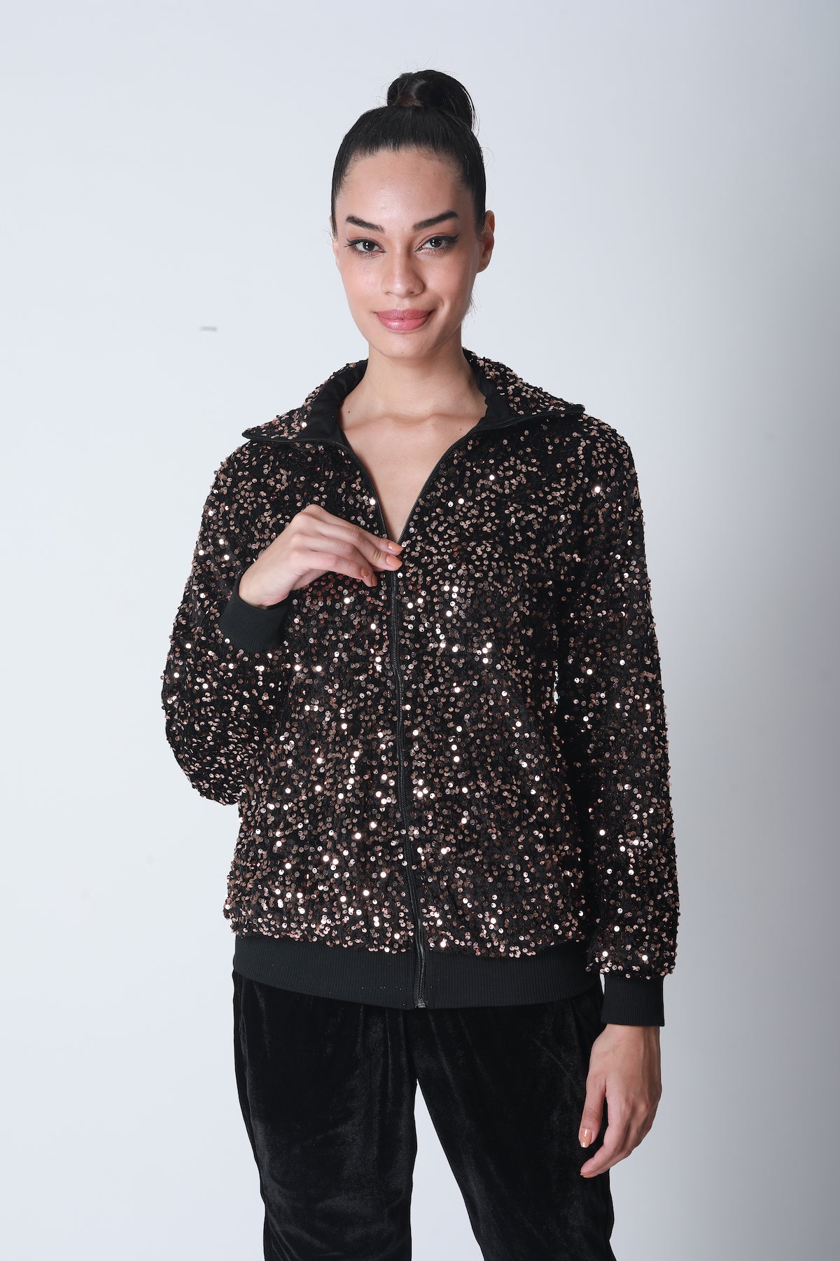 Sequin Bomber Jacket - Bronze