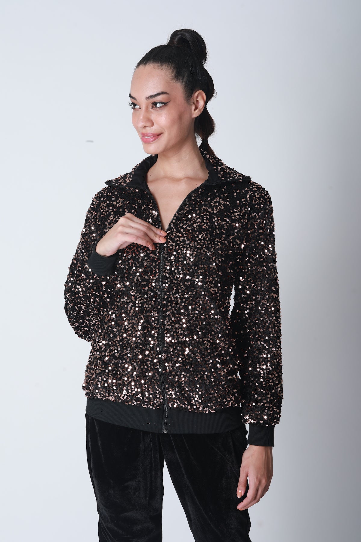 Sequin Bomber Jacket - Bronze