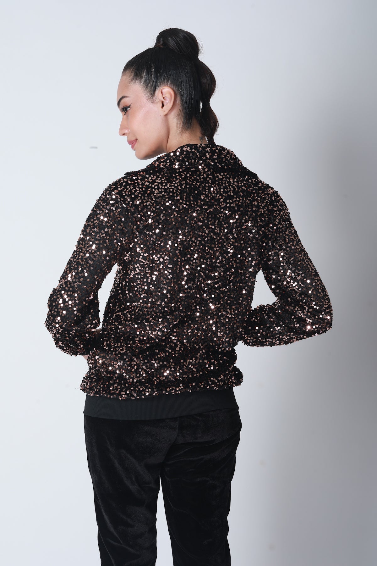 Sequin Bomber Jacket - Bronze