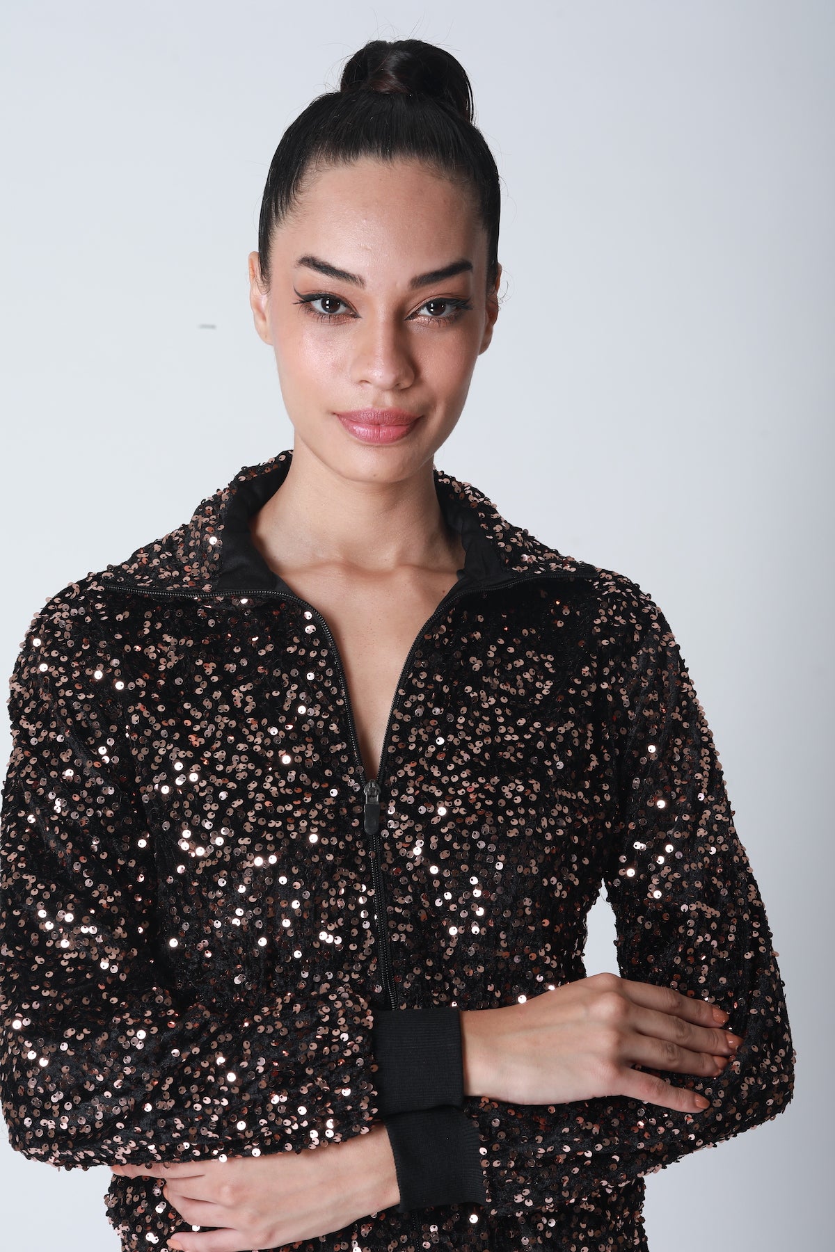 Sequin Bomber Jacket - Bronze