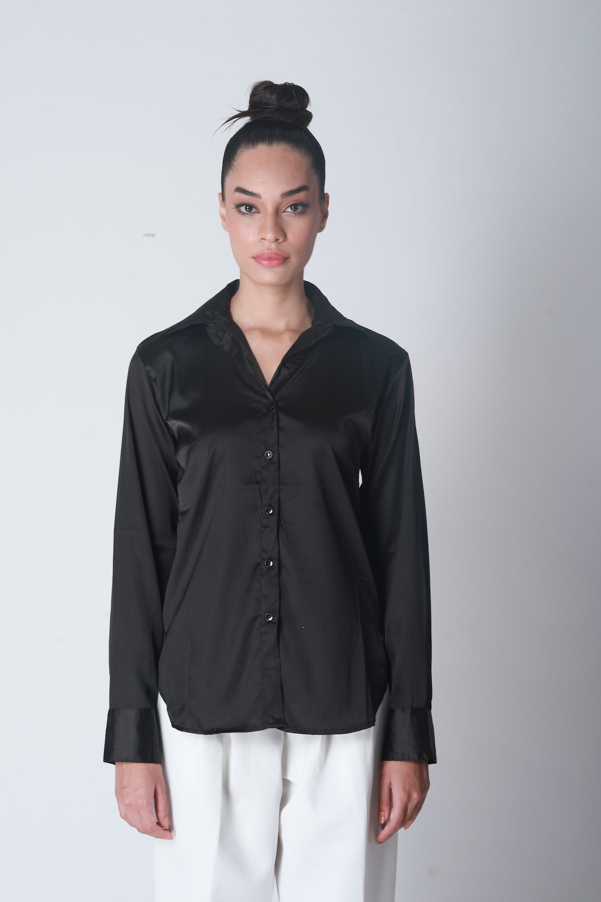 Basic Satin Shirt - Coal Black