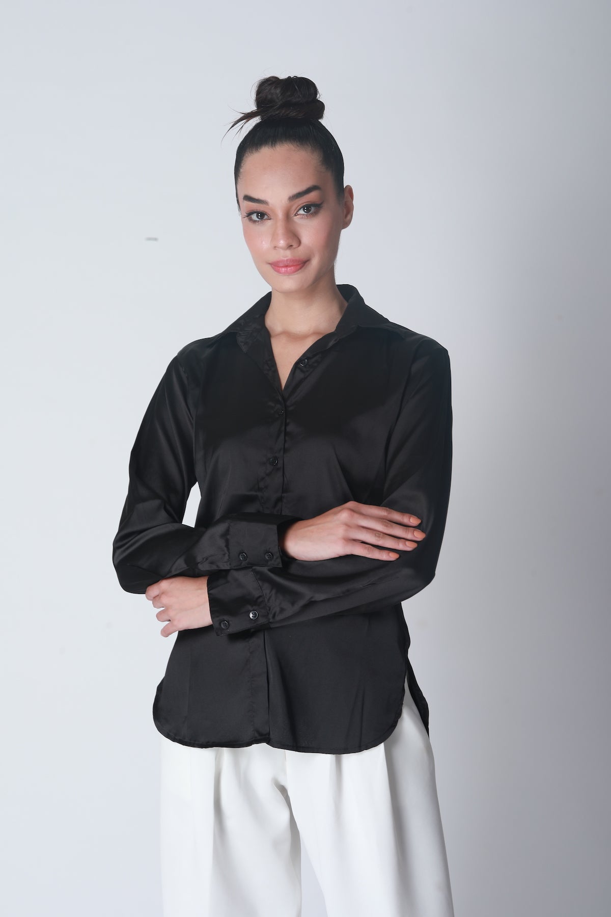 Basic Satin Shirt - Coal Black