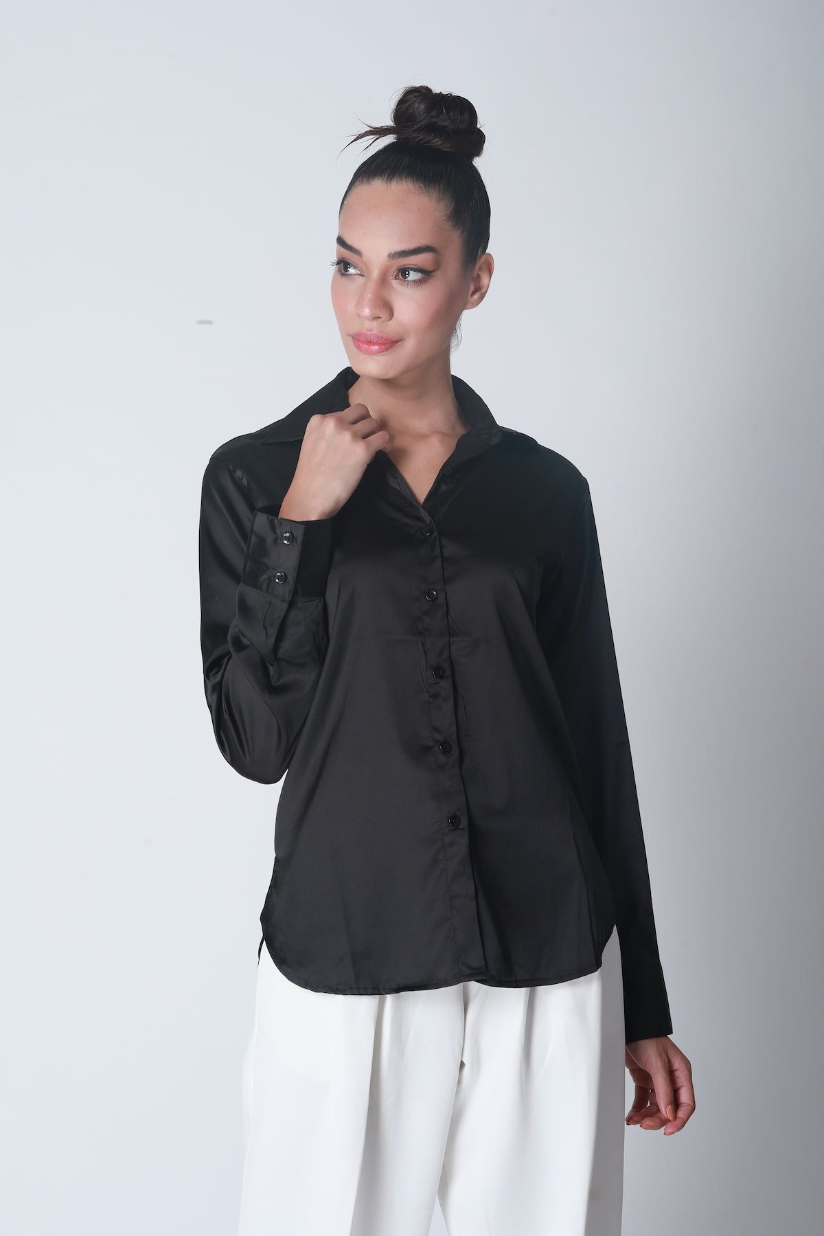 Basic Satin Shirt - Coal Black