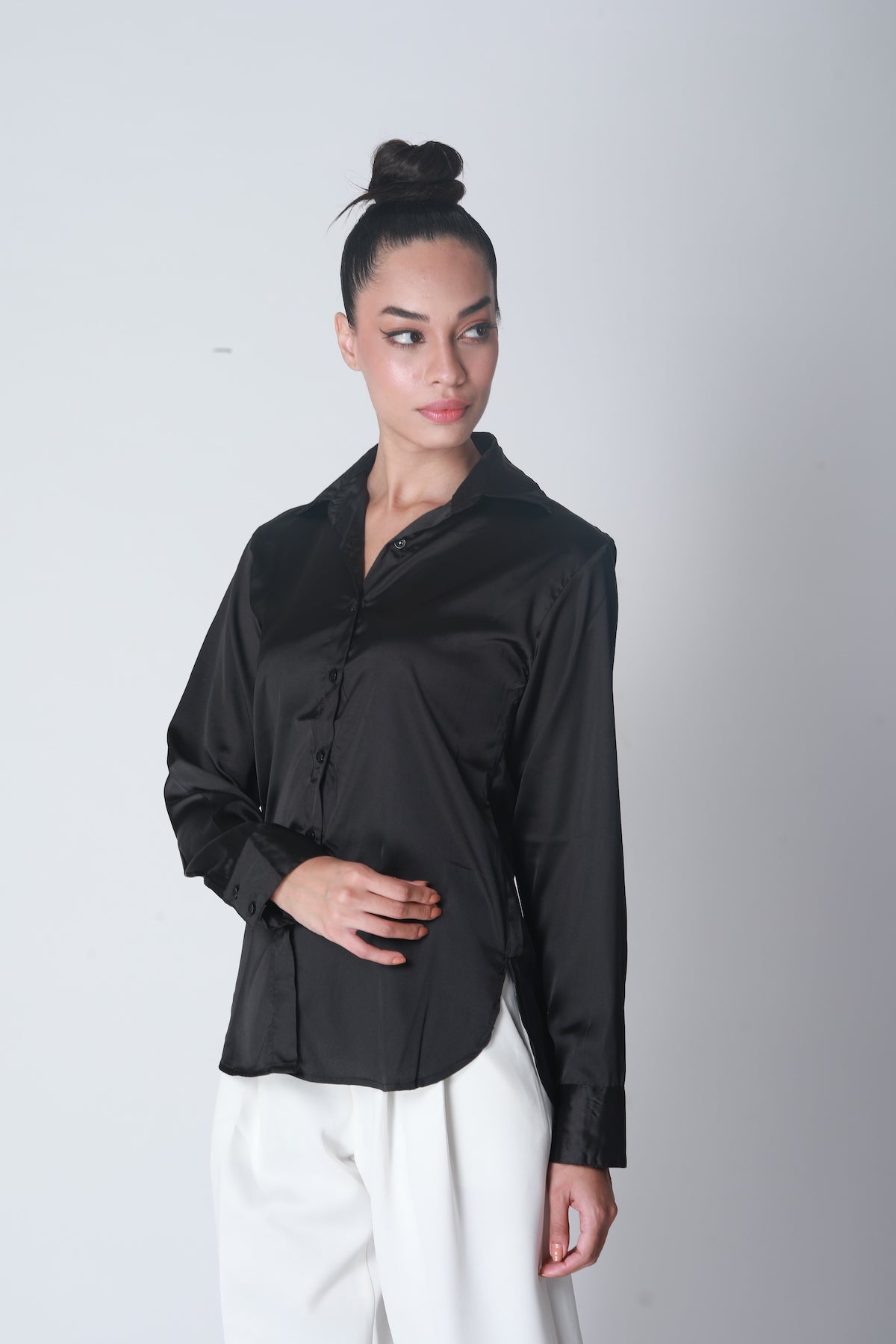 Basic Satin Shirt - Coal Black