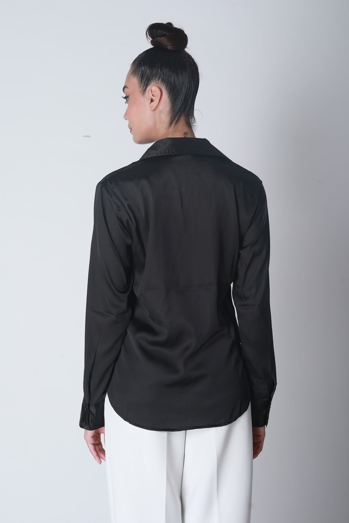 Basic Satin Shirt - Coal Black