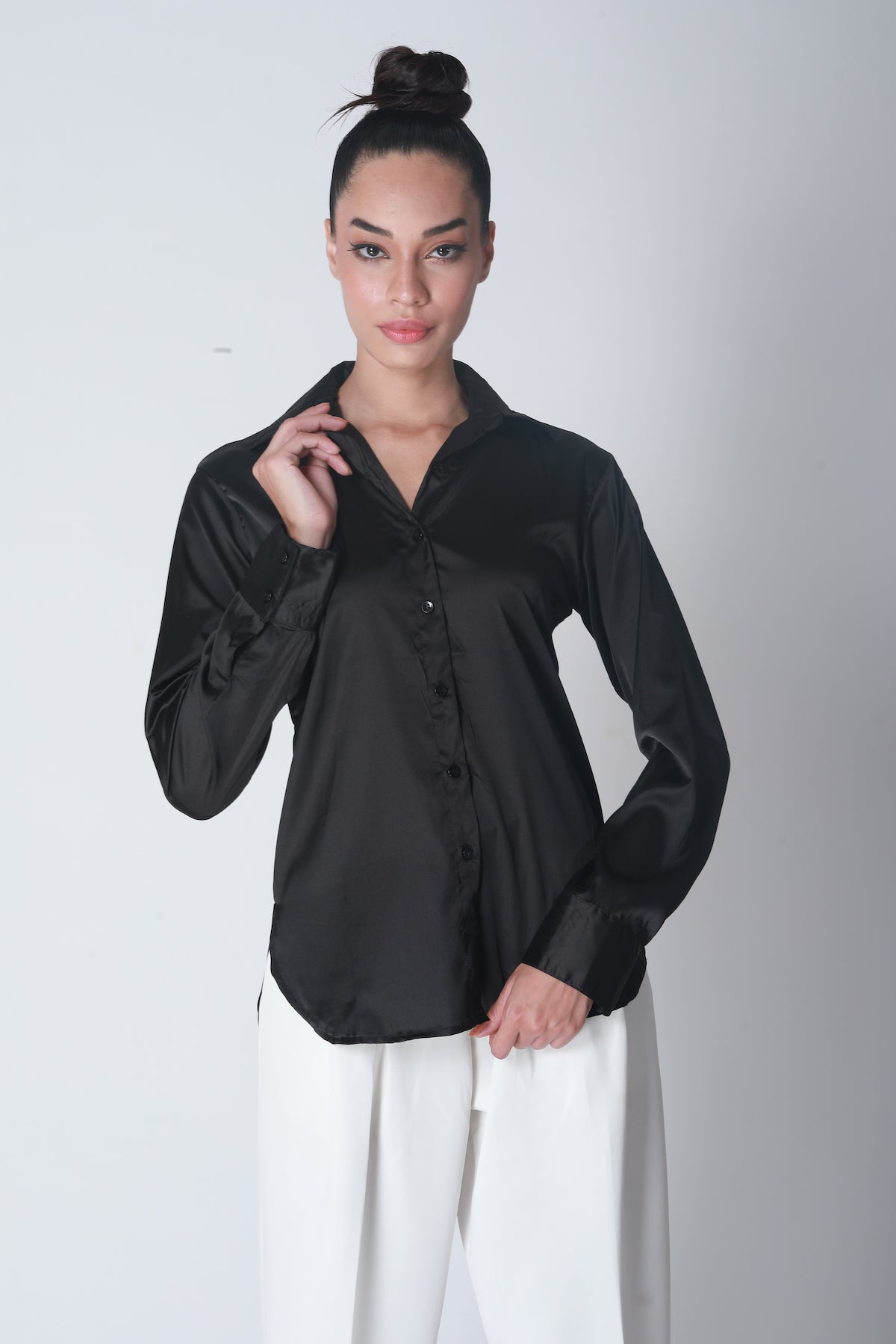 Basic Satin Shirt - Coal Black