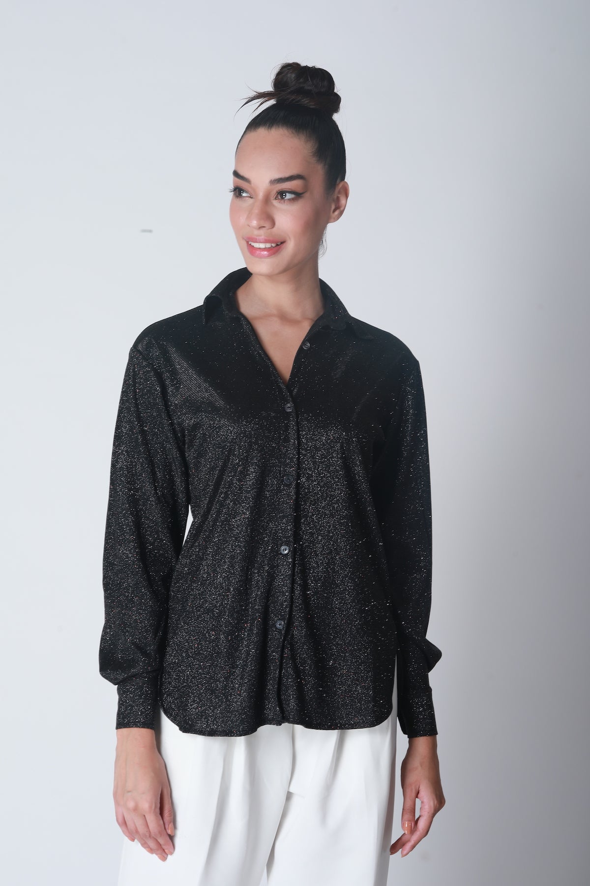 Cotton Shimmer Shirt -Black