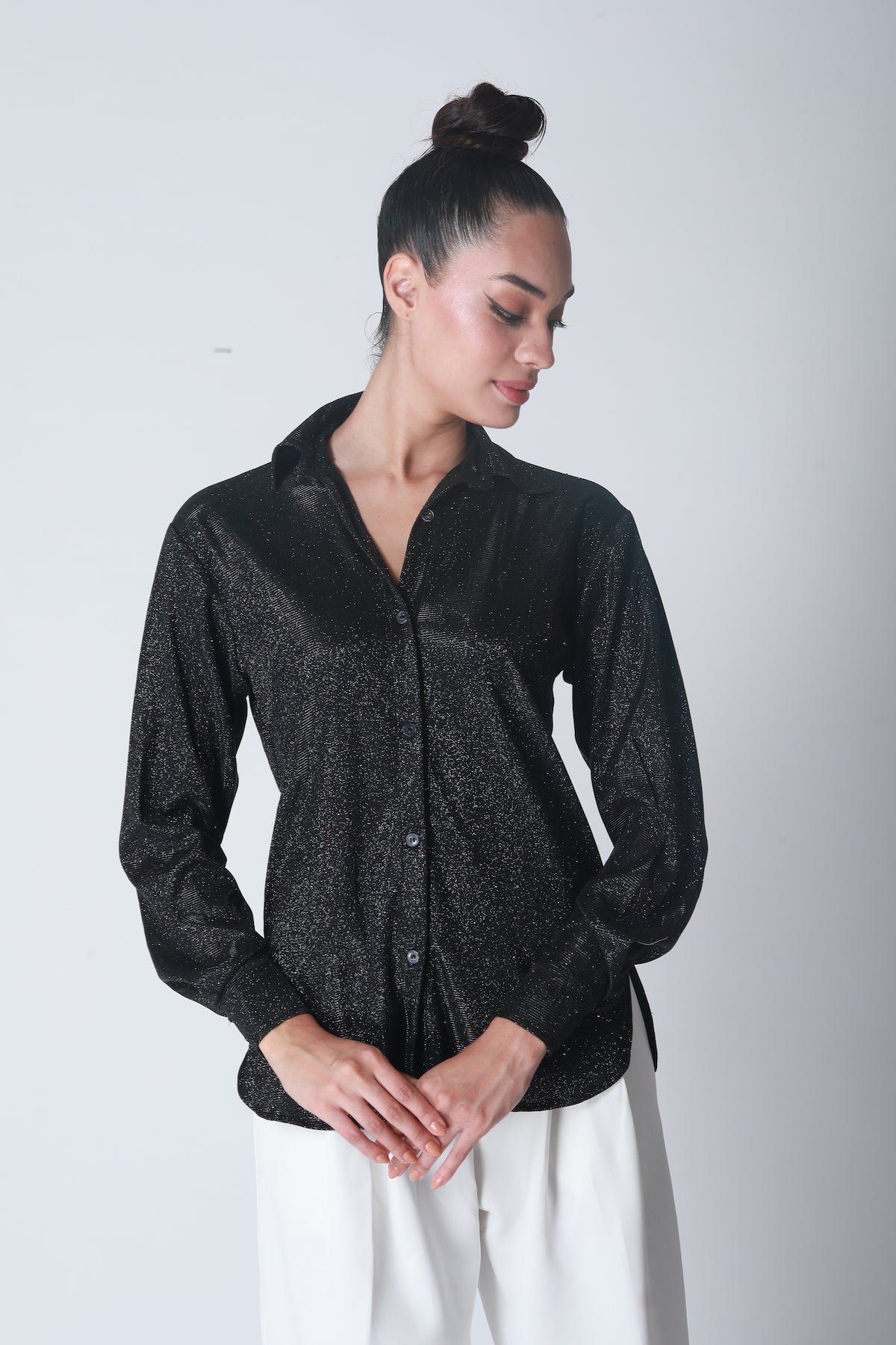 Cotton Shimmer Shirt -Black