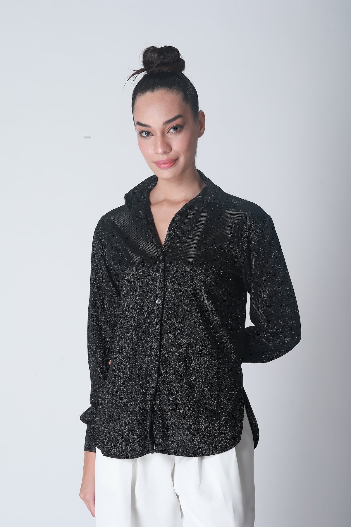 Cotton Shimmer Shirt -Black