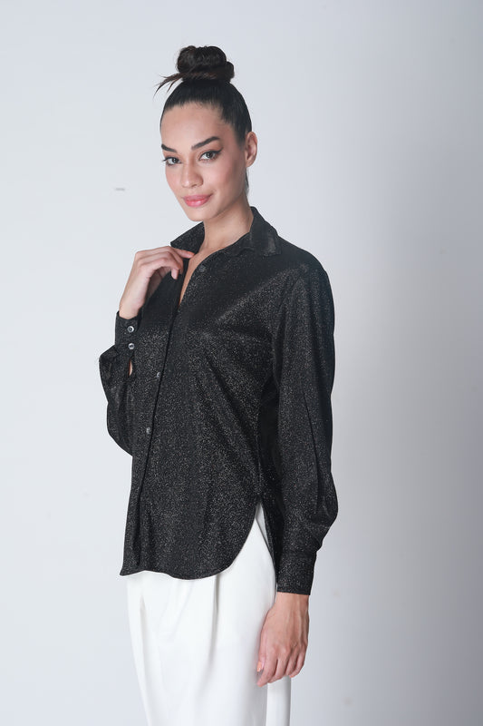 Cotton Shimmer Shirt -Black