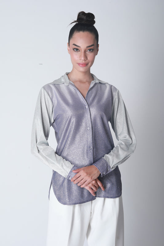 Cotton Shimmer Shirt - Silver Lilac Ombre